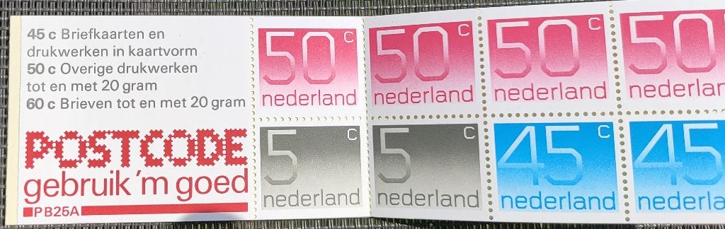 Postzegelboekje 1980 Postcode/ postzegels 50 5 45 cent PB25A, Ophalen of Verzenden, Na 1940, Postfris