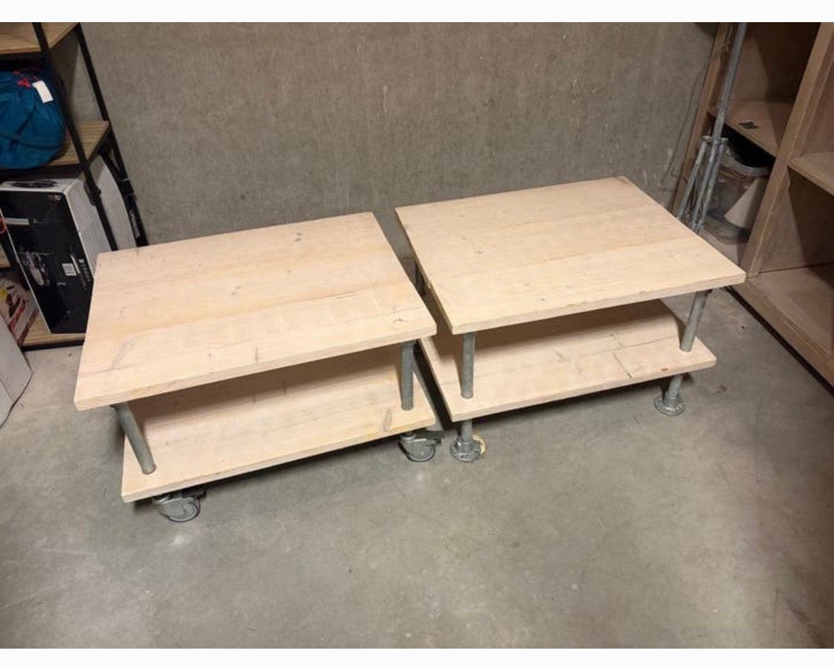 Set van 2 industriële salontafels, Doe-het-zelf en Verbouw, Hout en Planken, Ophalen, Gebruikt, 25 tot 50 mm, Steigerhout