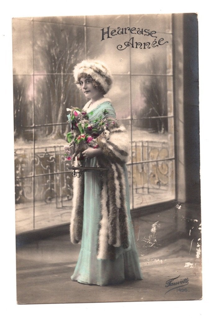 Oude Ansichtkaart Nieuwjaar Heureuse Annee Vrouw 1913, Ophalen of Verzenden, Voor 1920, Gelopen, Overige thema's
