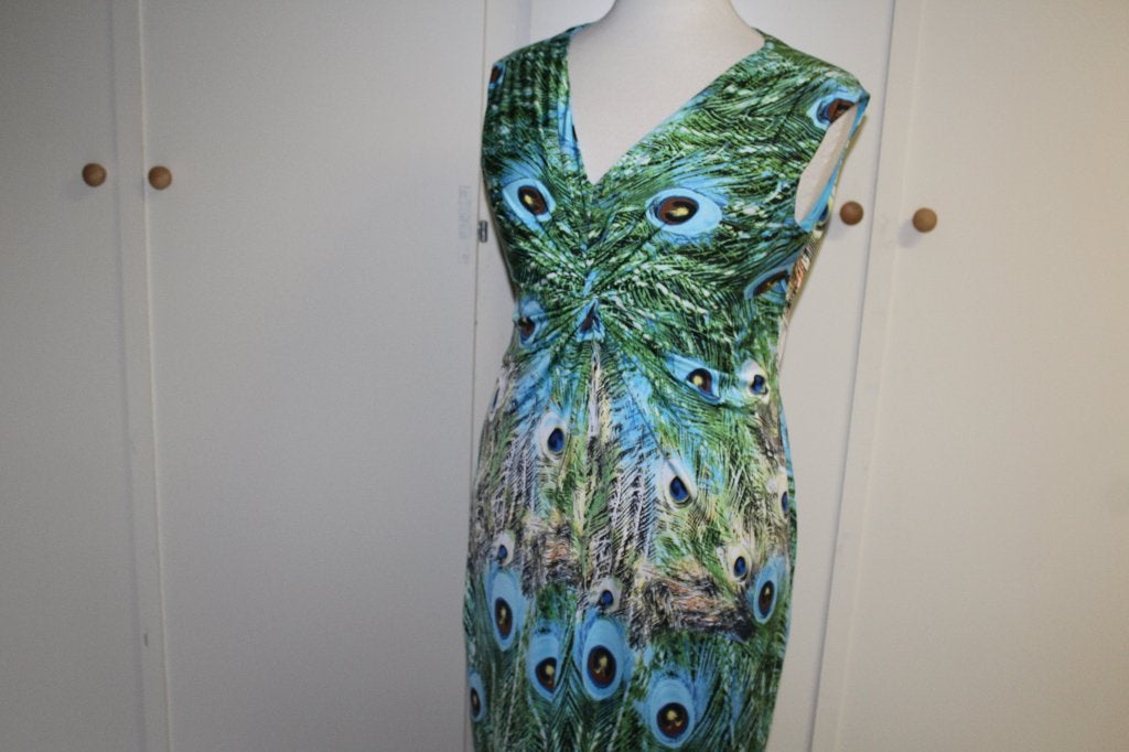 Joseph Ribkoff elegant pauwveren/print jurk mt 44, Kleding | Dames, Jurken, Overige kleuren, Verzenden, ., Maat 42/44 (L)