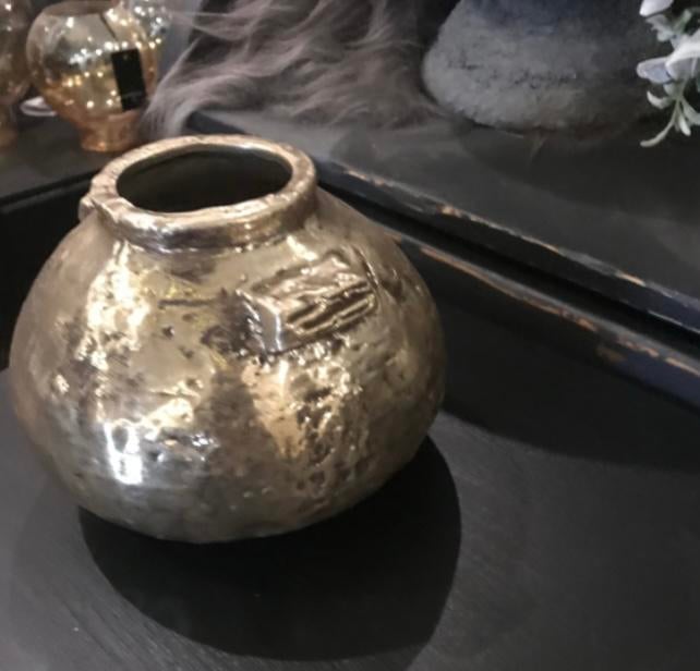 Design, PTMD vaas, Ø 18cm, kleur brons nieuw, Huis en Inrichting, Woonaccessoires | Vazen, Ophalen, Steen, Overige kleuren, Nieuw