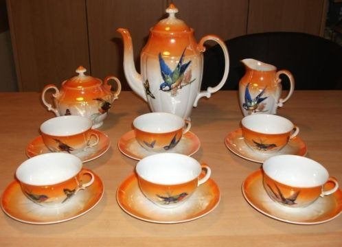 victoria china theeservies czechoslovakia uniek, Ophalen of Verzenden, Zo goed als nieuw, Overige stijlen, Kop(pen) en/of Schotel(s)