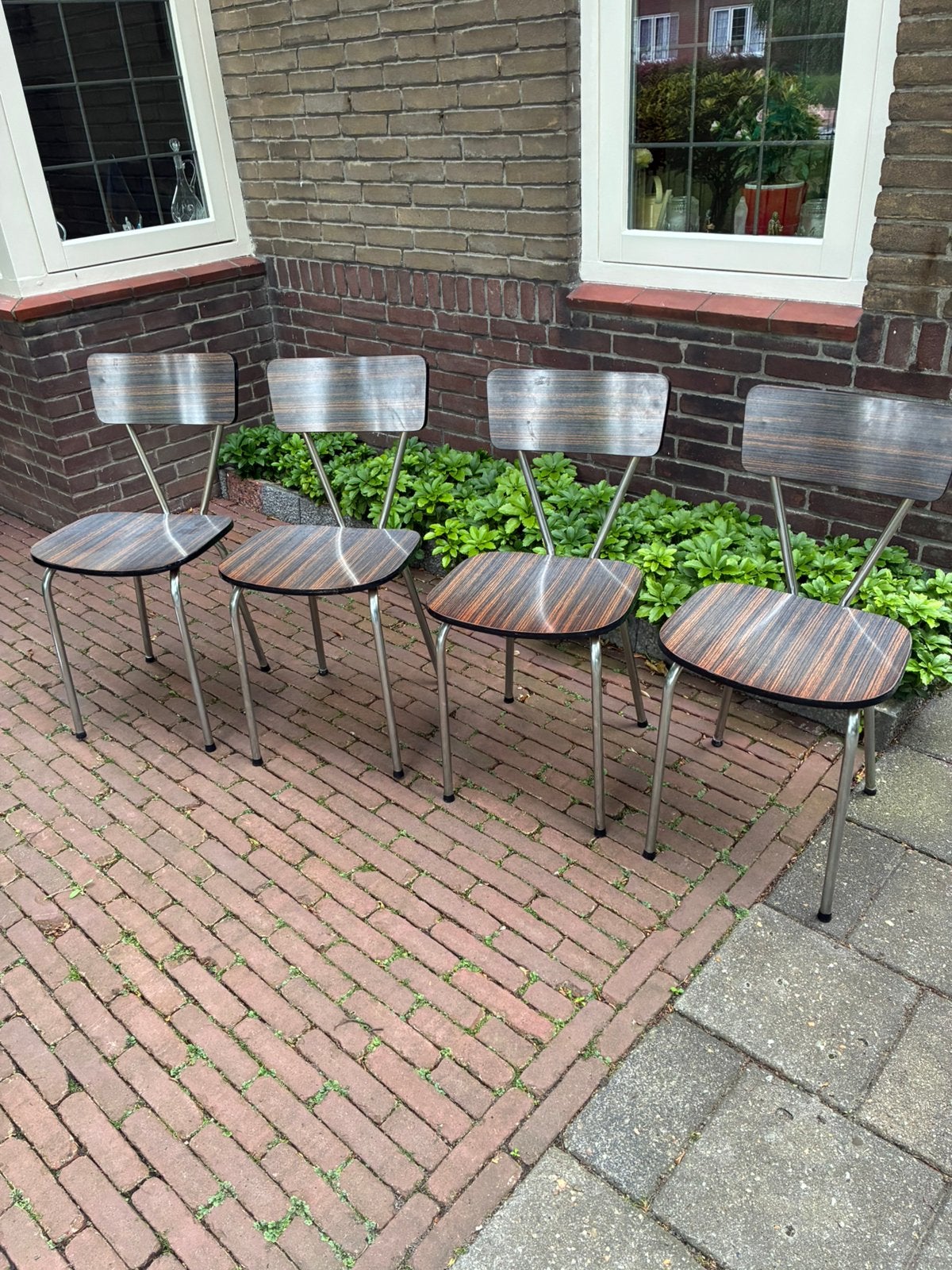 4 vintage keukenstoelen, Ophalen, Gebruikt, Bruin, Vintage