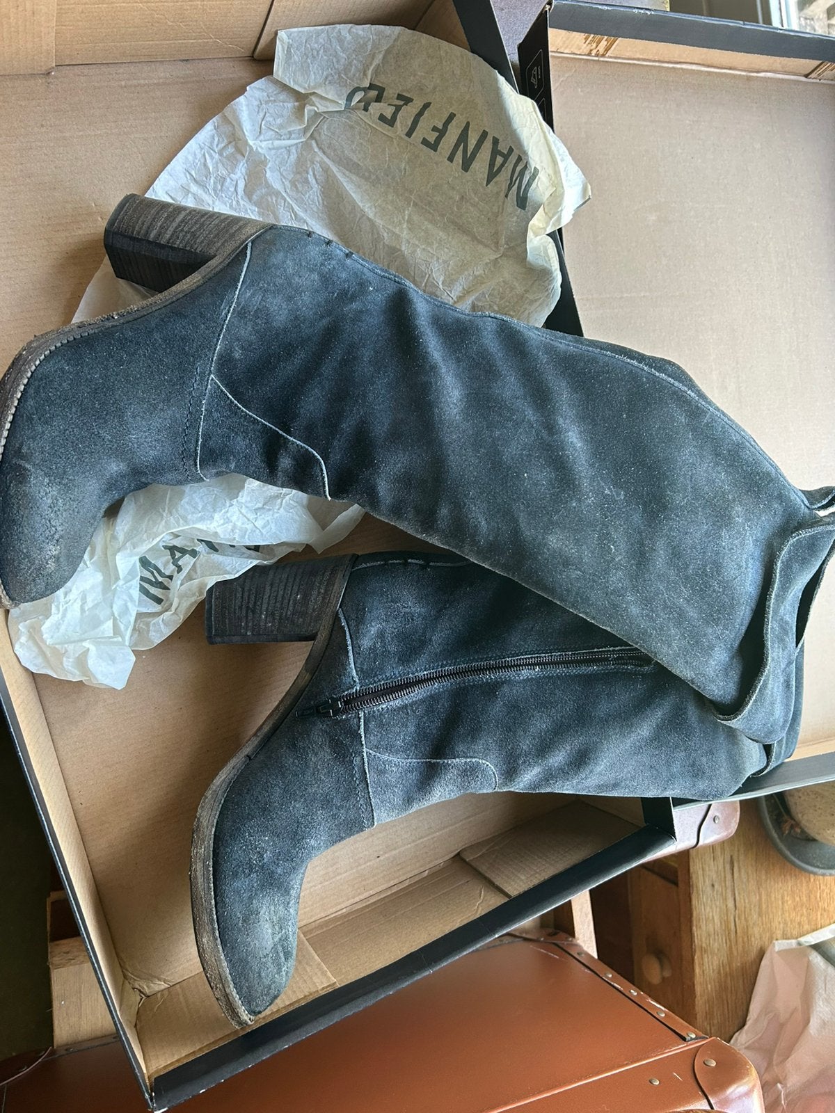 Moma laarzen geborstelde suede maat 39,5, Ophalen of Verzenden, Gedragen, Blauw, Hoge laarzen