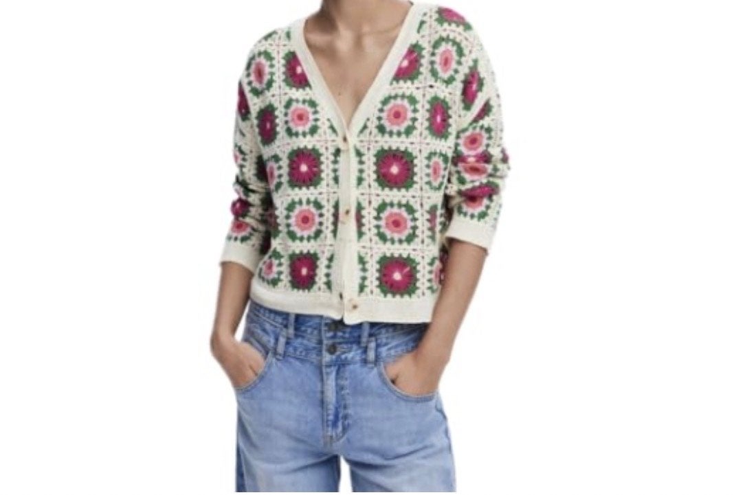 Desigual gehaakt vest met bloemen - Maat 42/44 (L), Meerkleurig, Maat 42/44 (L), Ophalen of Verzenden, Zo goed als nieuw