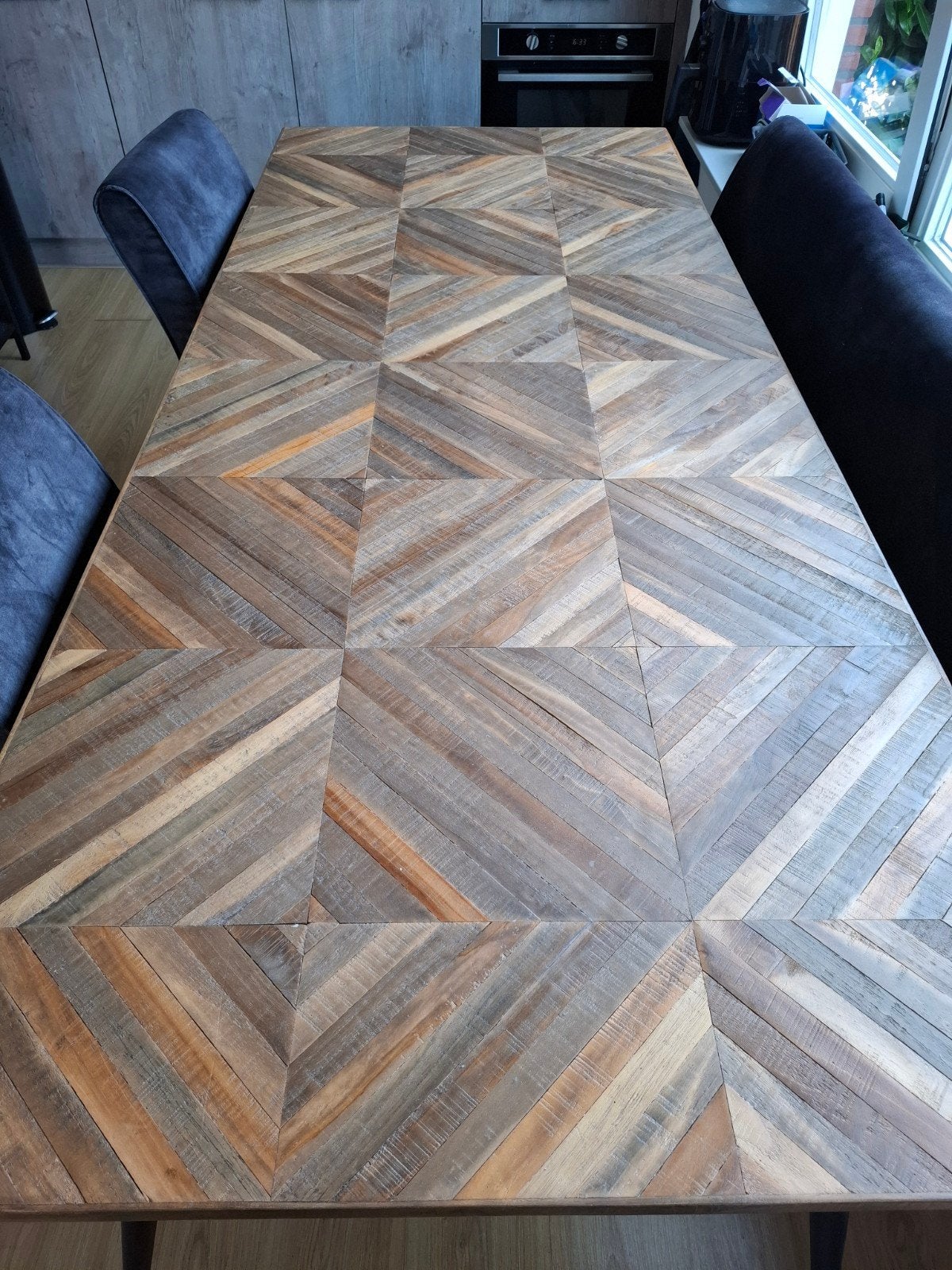 Eettafel met 2 stoelen en bank - Houten blad, Overige houtsoorten, Minder dan 50 cm, Gebruikt, 200 cm of meer