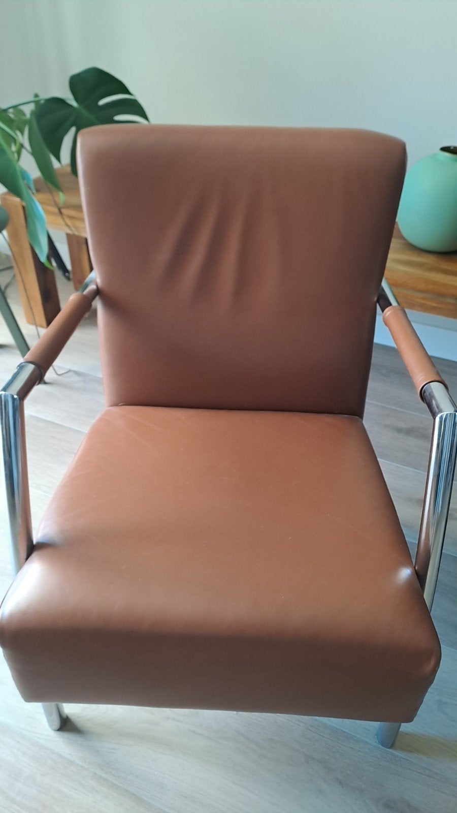 fauteuil, Huis en Inrichting, Fauteuils, Ophalen, Gebruikt, 50 tot 75 cm, Leer