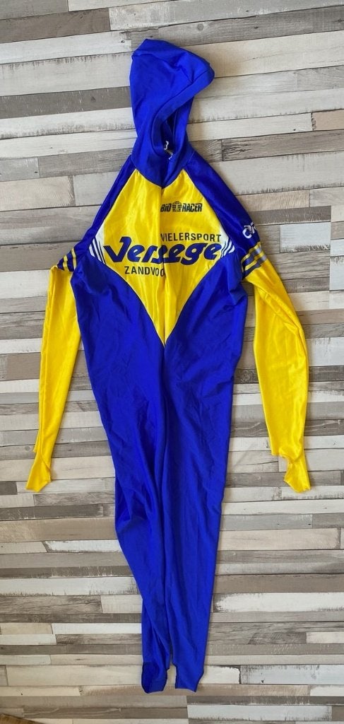 Bio Racer Schaatspak lycra met cap blauw geel diverse maten, Ophalen of Verzenden, Nieuw, Overige typen, Overige merken