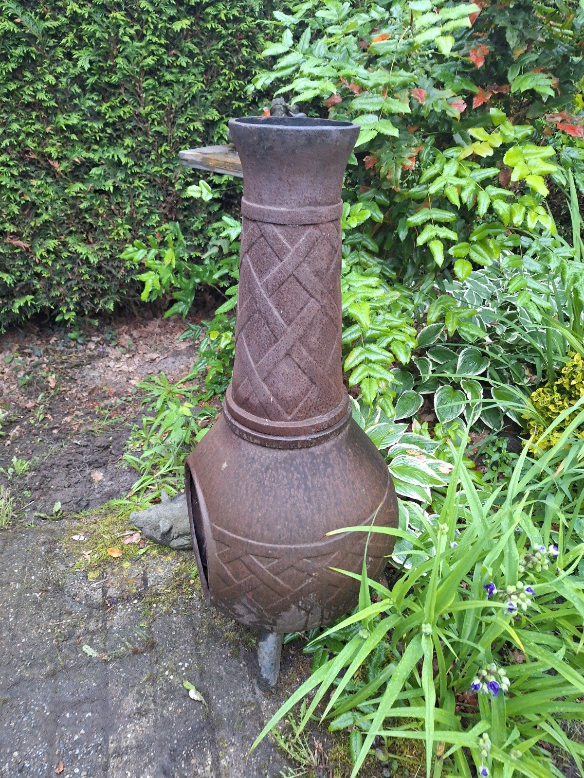 Buiten kacheloven 115 cm hoog - Sfeervolle tuinhaard, Tuin en Terras, Vuurkorven, Ophalen, Gebruikt, Vuurton