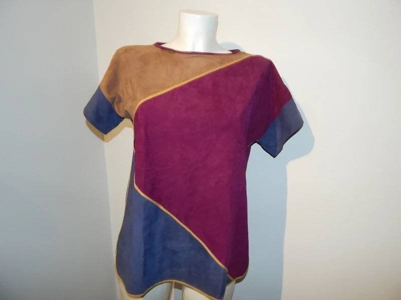 Escada designer vintage suede top kleur vlakken M, Kleding | Dames, Maat 38/40 (M), Escada, Korte mouw, Gedragen