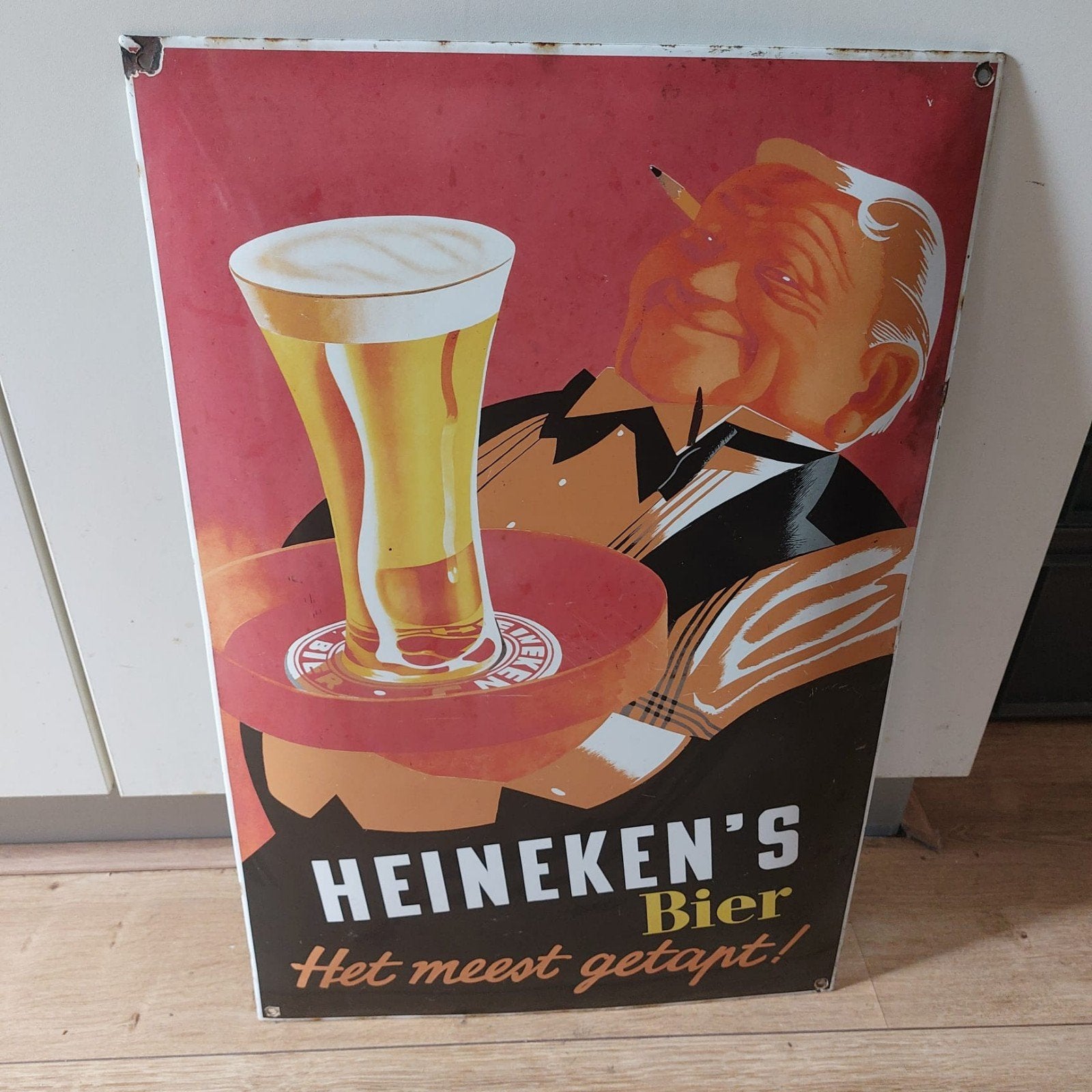 Vintage Heineken's Bier Emaille Reclameborden, Antiek en Kunst, Ophalen