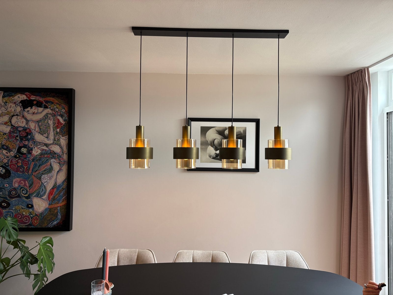 Hanglamp Marrone, Recht, Brons/Amber, Zo goed als nieuw, Huis en Inrichting, Ophalen, Zo goed als nieuw, Glas, E27 (groot)