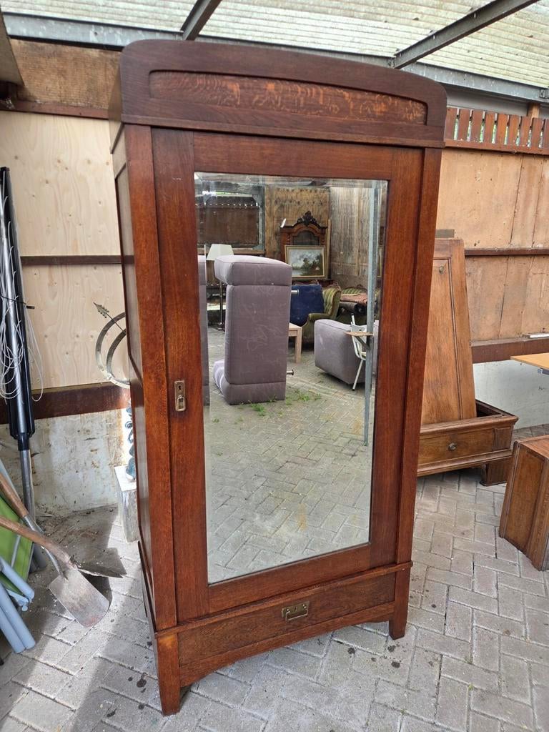 Antieke eikenhout kast spiegelkast eendeurskast hangkast, Antiek en Kunst, Ophalen