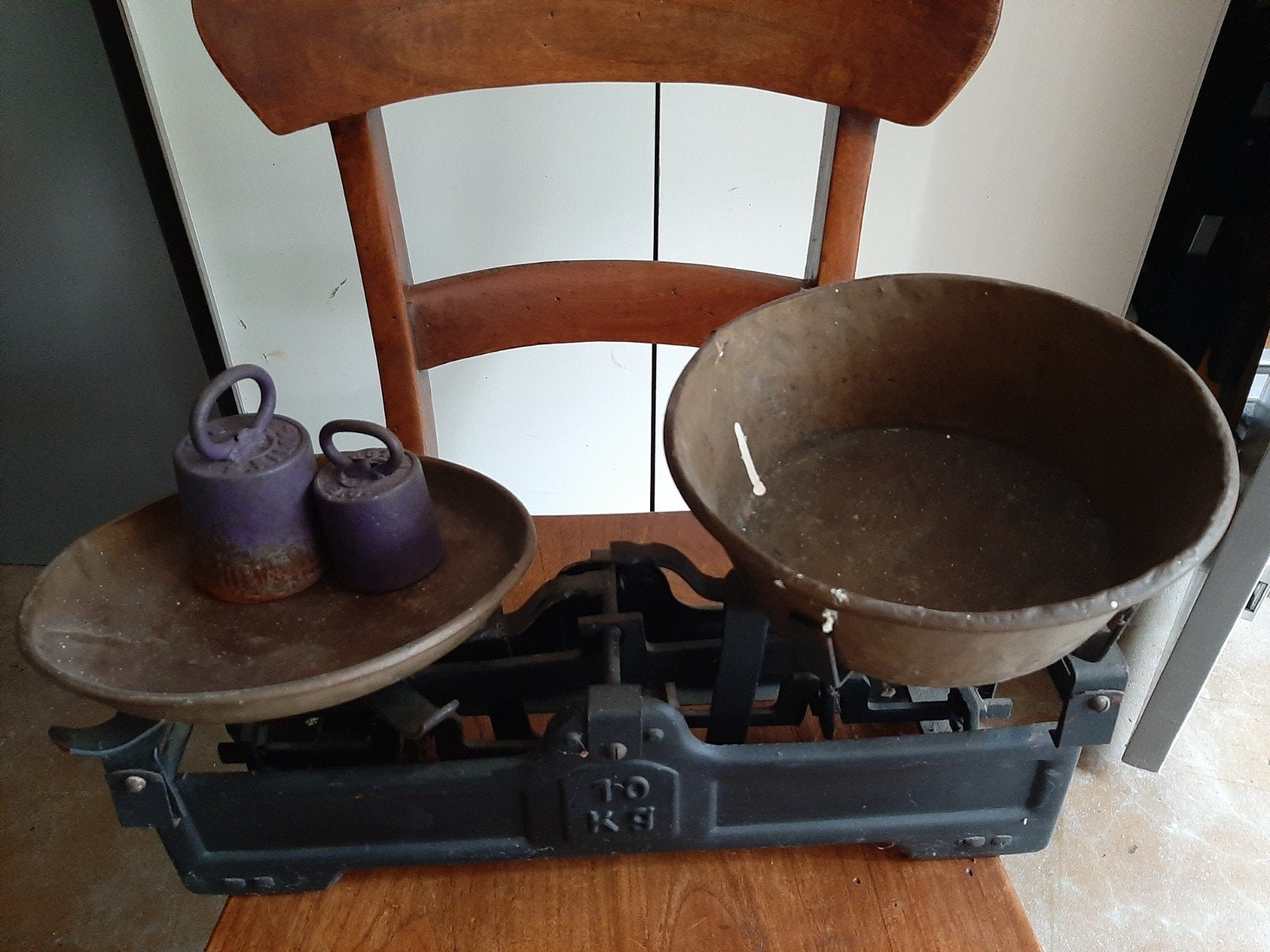 Antieke Weegschaal met Gewichten - 10 KG, Ophalen of Verzenden