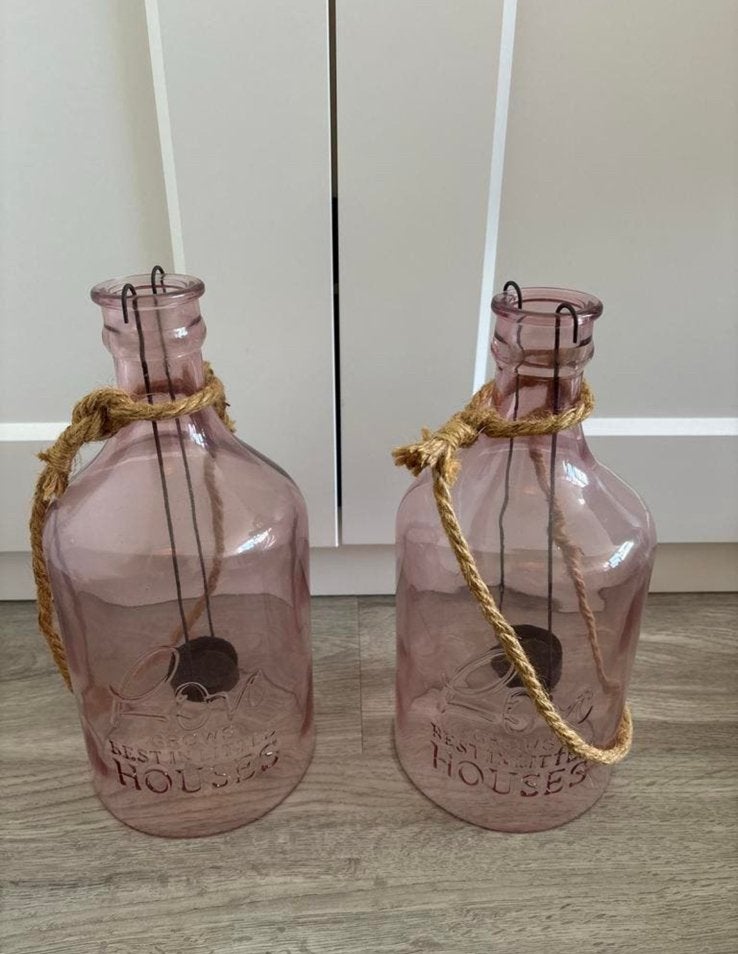 Roze windlichten Riverdale van glas, Ophalen, Zo goed als nieuw