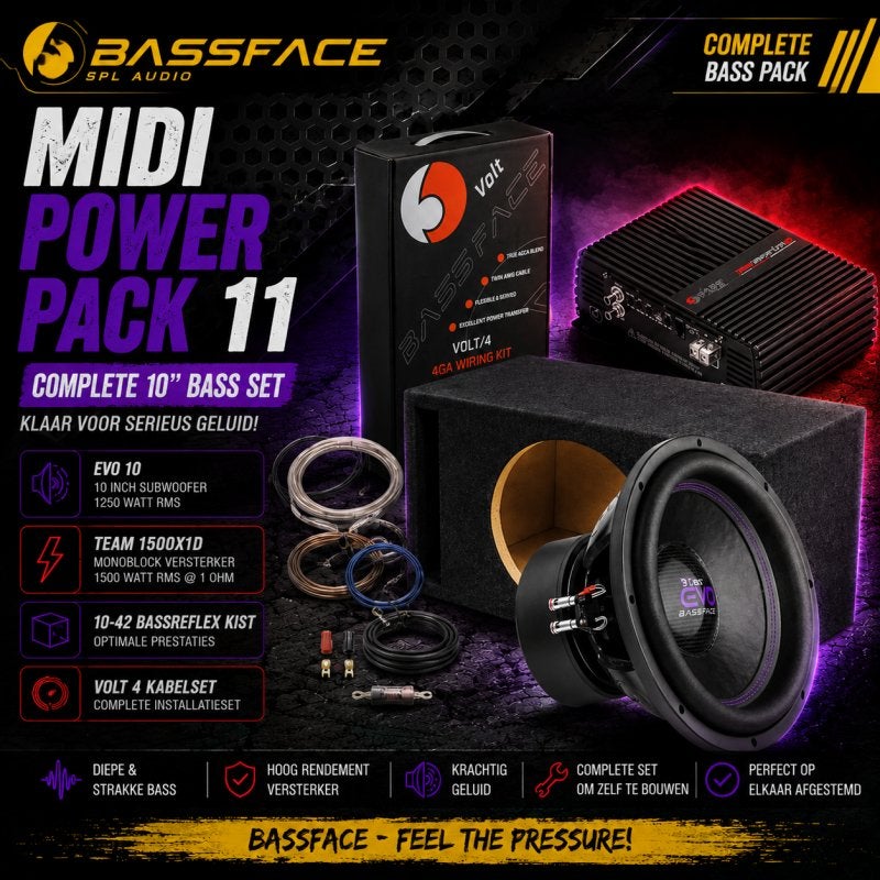 Midi Power pack 11 - BASSFACE  - 10 inch - 1250 watt RMS, Niet ingevuld, Niet ingevuld, Niet ingevuld