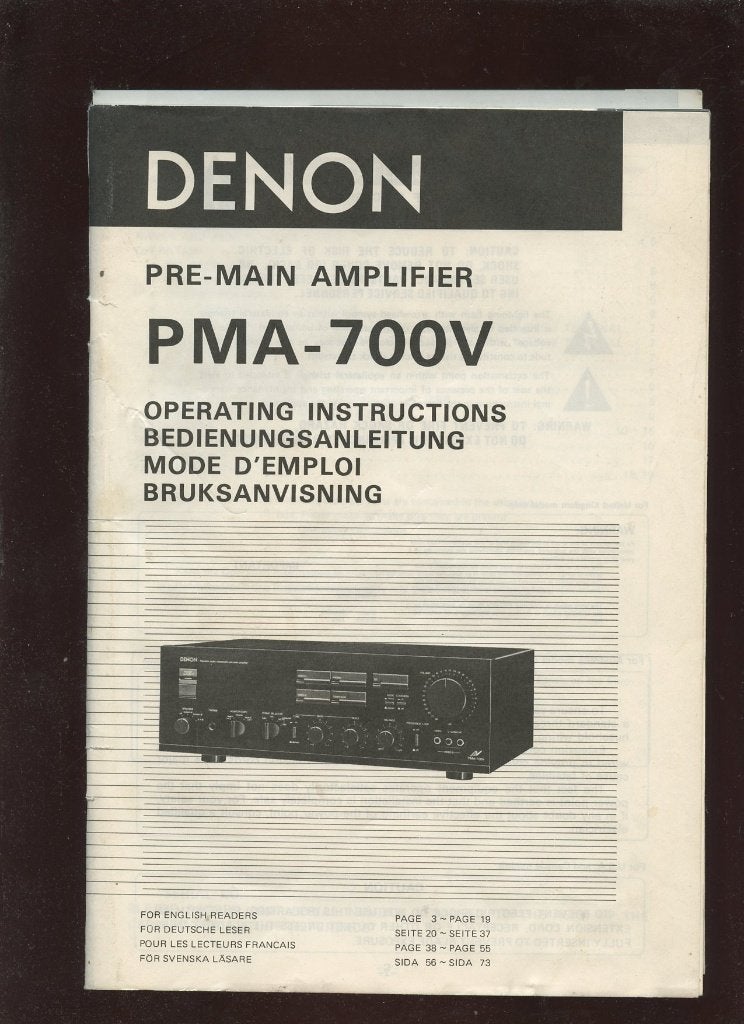 DENON pre-main Amplifier PMA-700V instruction (L2-89), Ophalen of Verzenden, Denon