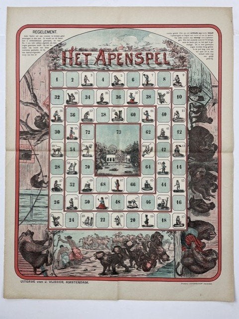 oud bordspel Het Apenspel +-1890, Ophalen of Verzenden, Gebruikt