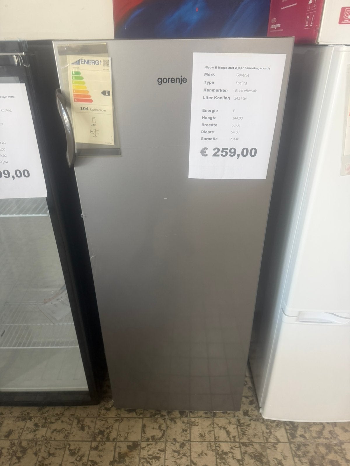 Gorenje koeling 145 hoog nieuw 242 liter, Ophalen, Gorenje, Zonder vriesvak, Gorenje
