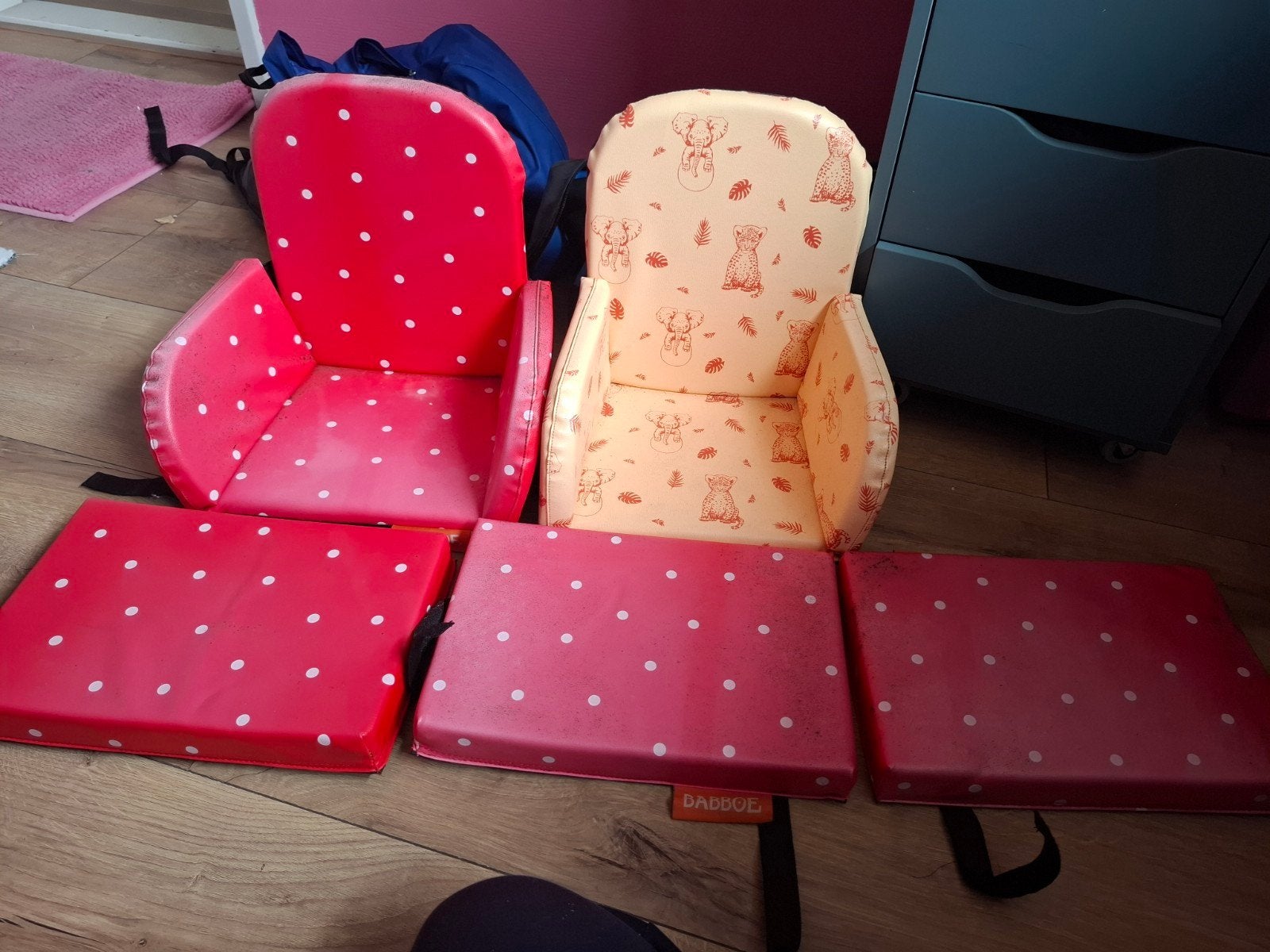 babbboe kinderzitjes voor bakfiets - rood en beige, Ophalen, Gebruikt, Overige typen