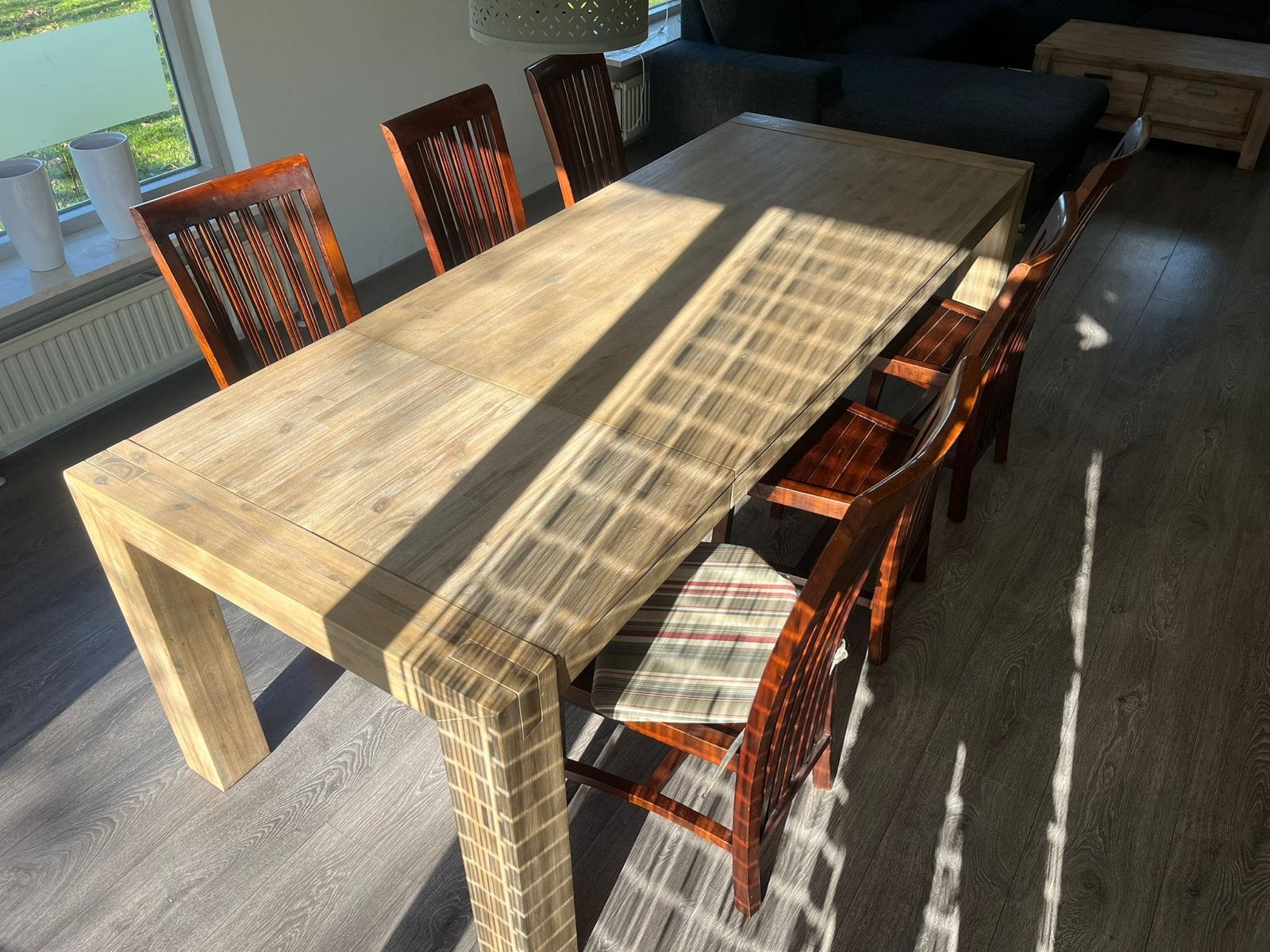 Uitschuifbare eettafel, salontafel en tv-meubel, Ophalen, Gebruikt, 50 tot 100 cm, Vijf personen of meer