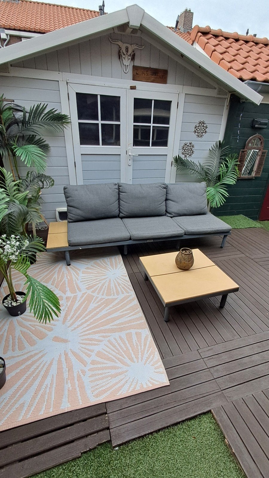 aluminium  lounge bank  met kussens  en tafel, Ophalen, Aluminium, Bank