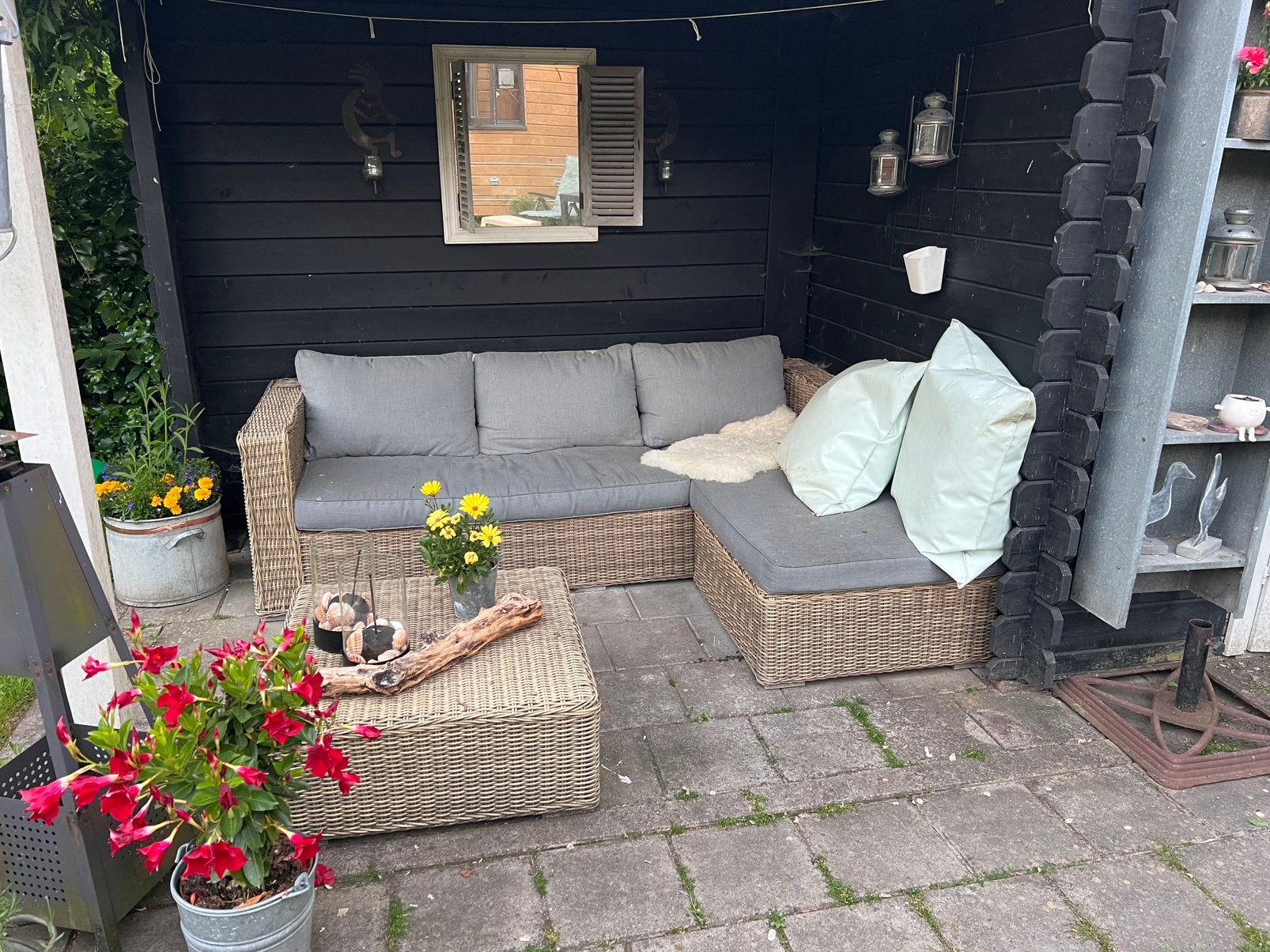 Loungeset rotan look, Tuin en Terras, Ophalen, Gebruikt, Bank