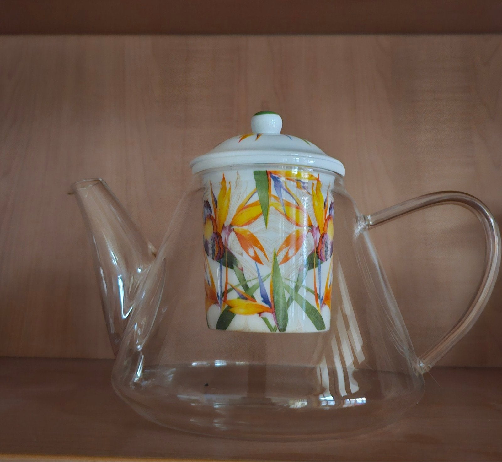 Glazen theepot met kleurrijk theefilter, Huis en Inrichting, Theepot/fluitketel, Verzenden, Meerkleurig, Glas