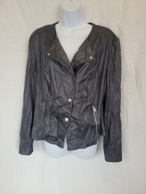 Stoer donkergrijs nep leren jack mt 44 merk Gerry Weber, ., Maat 42/44 (L), Ophalen of Verzenden, Zo goed als nieuw