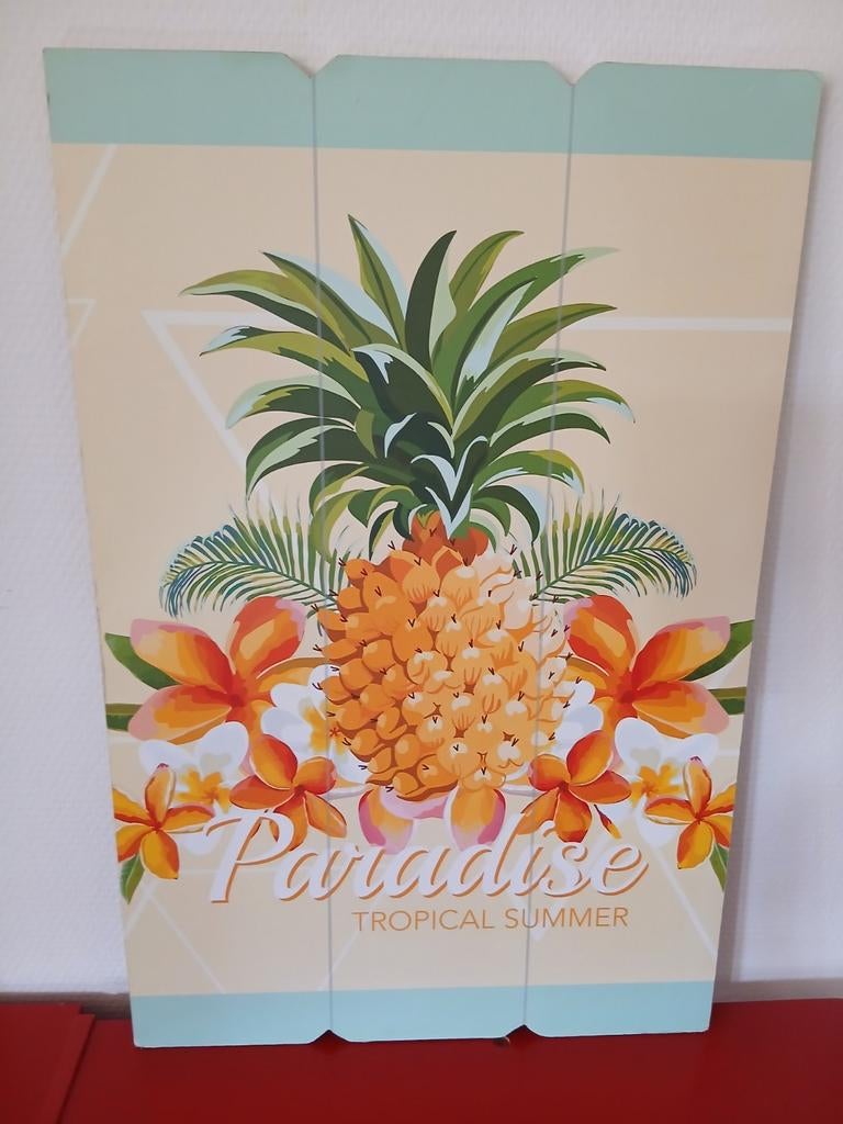 Wanddecoratie Ananas 'Paradise Tropical Summer', Ophalen, Gebruikt, Hout, Meerkleurig