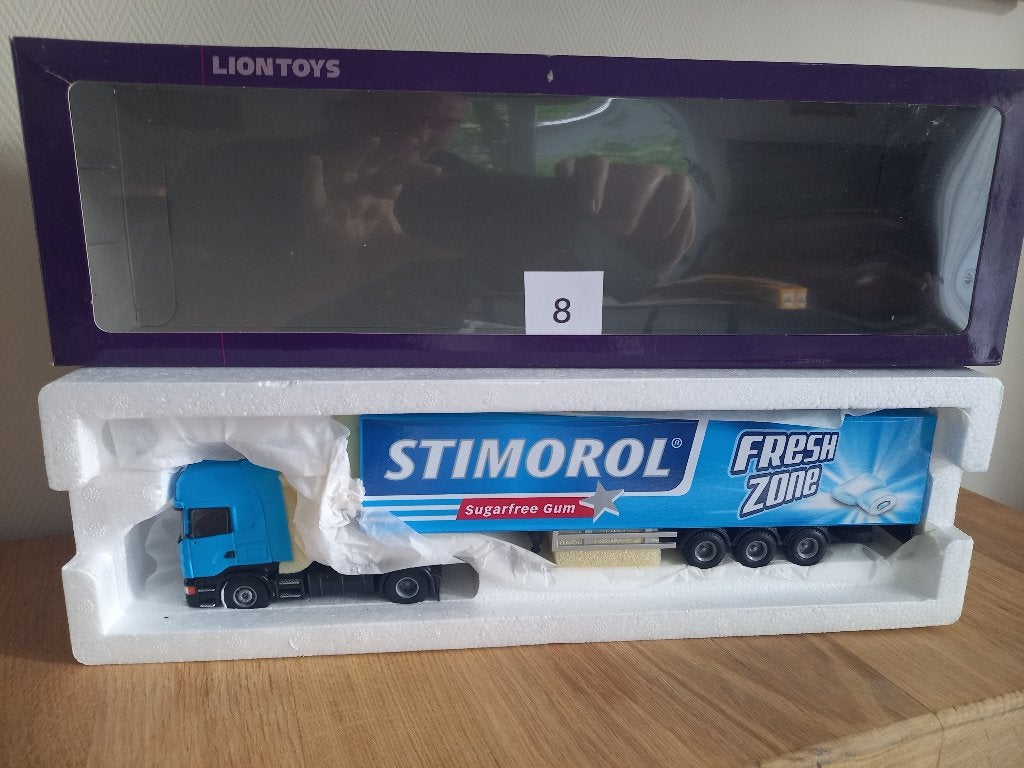 8)Scania Lion Toys Metalen miniatuur vrachtwagen 1: 50, Ophalen of Verzenden, Zo goed als nieuw, Bus of Vrachtwagen, Lion Toys