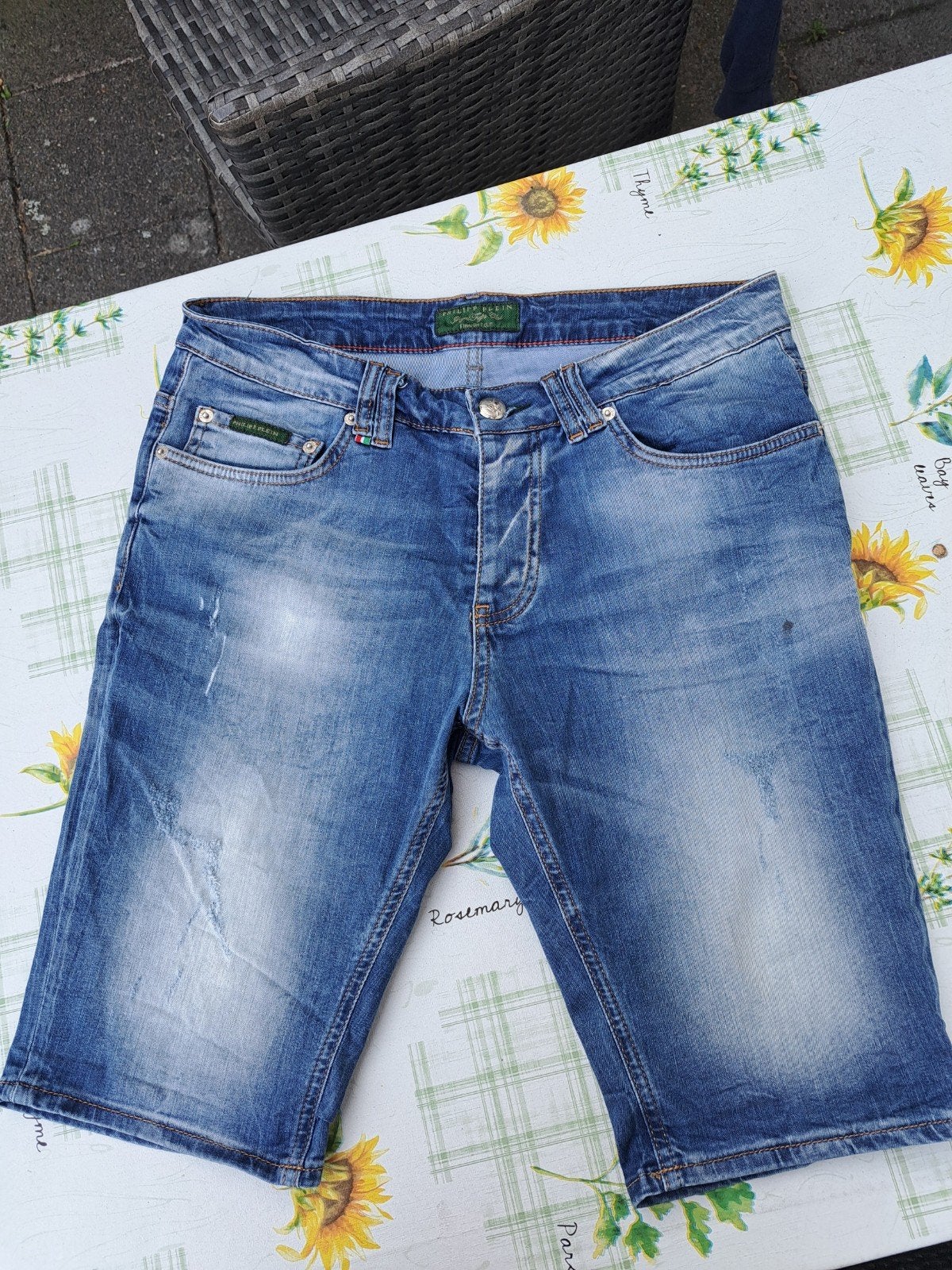 Korte heren jeans Philipp Plein, Ophalen of Verzenden, Zo goed als nieuw, Blauw, W32 (confectie 46) of kleiner