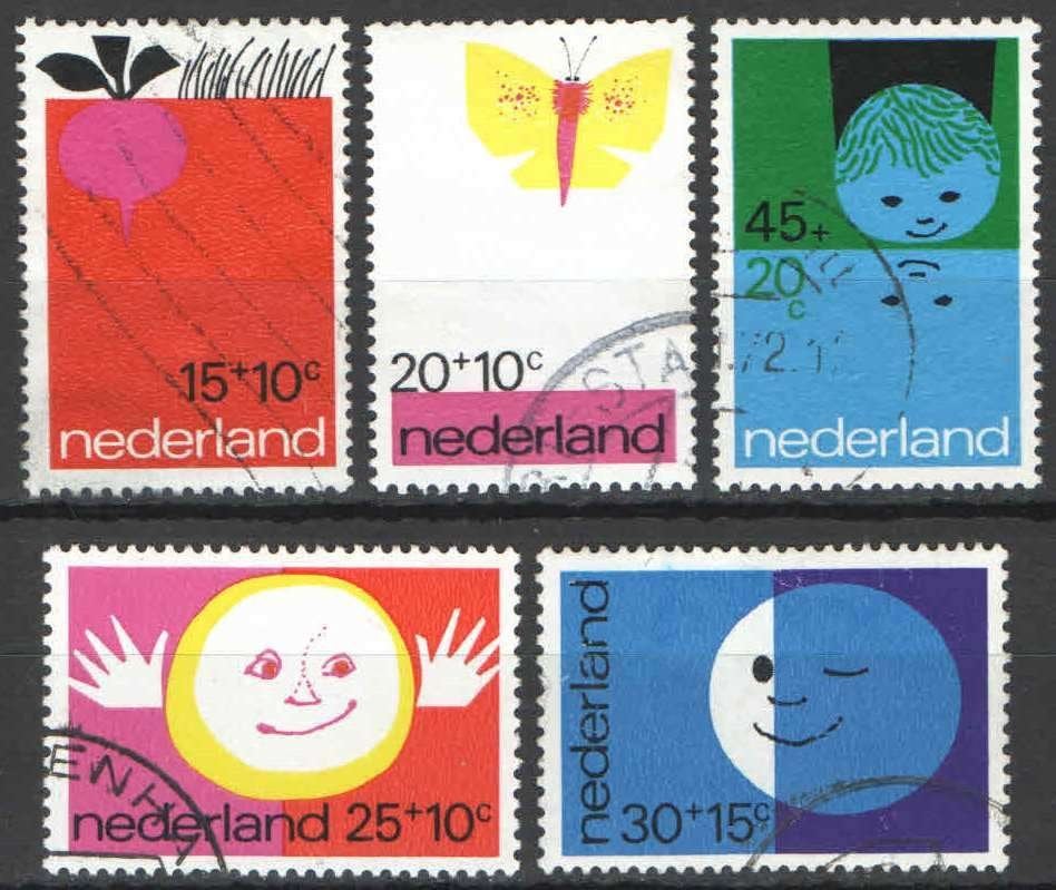 Nederland NVPH nr 996/1000 gestempeld Kinderpostzegels 1971, Postzegels en Munten, Ophalen of Verzenden, Na 1940, Gestempeld