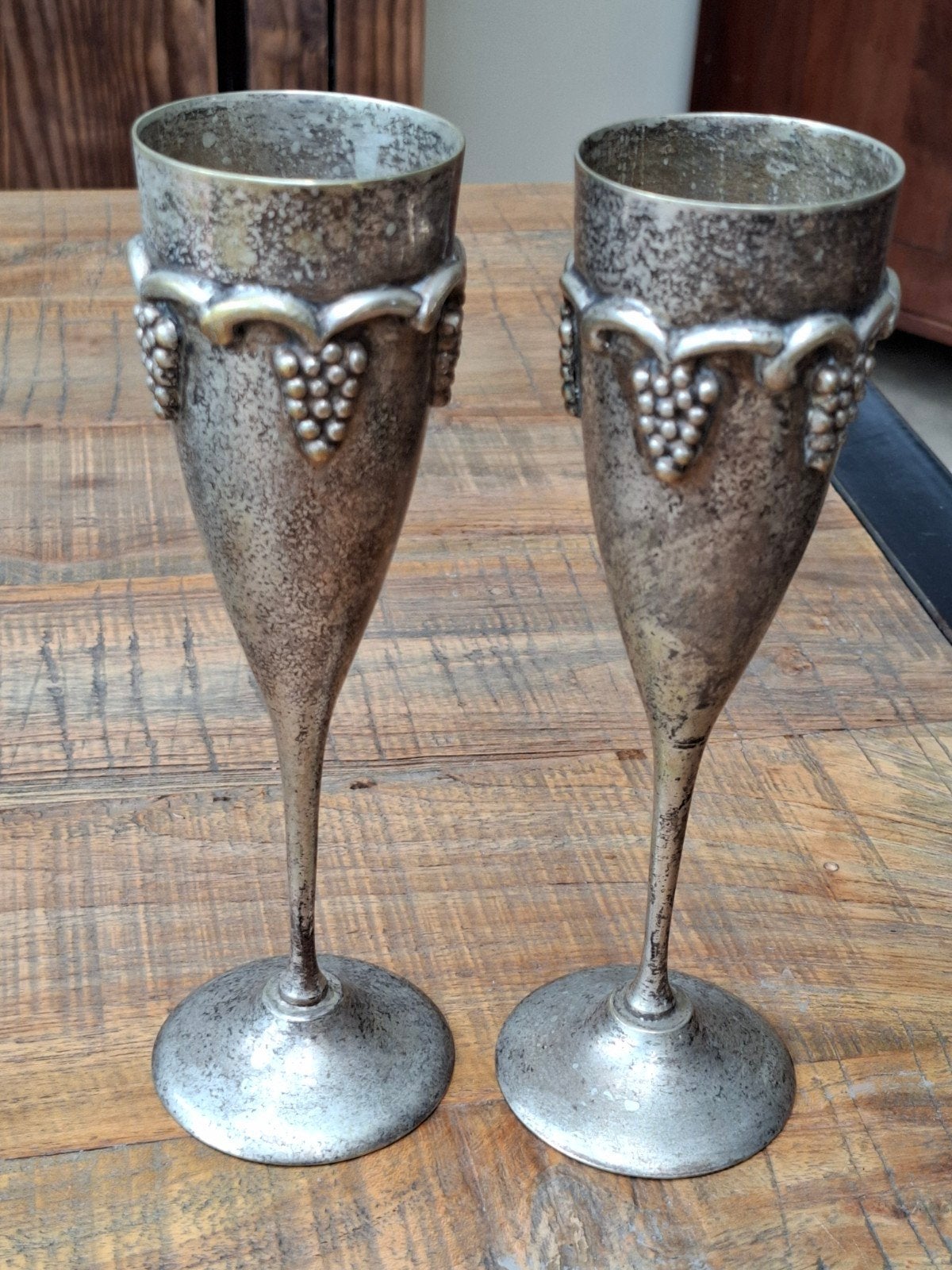 Vintage verzilverde bekers met druivendecoratie, Ophalen of Verzenden