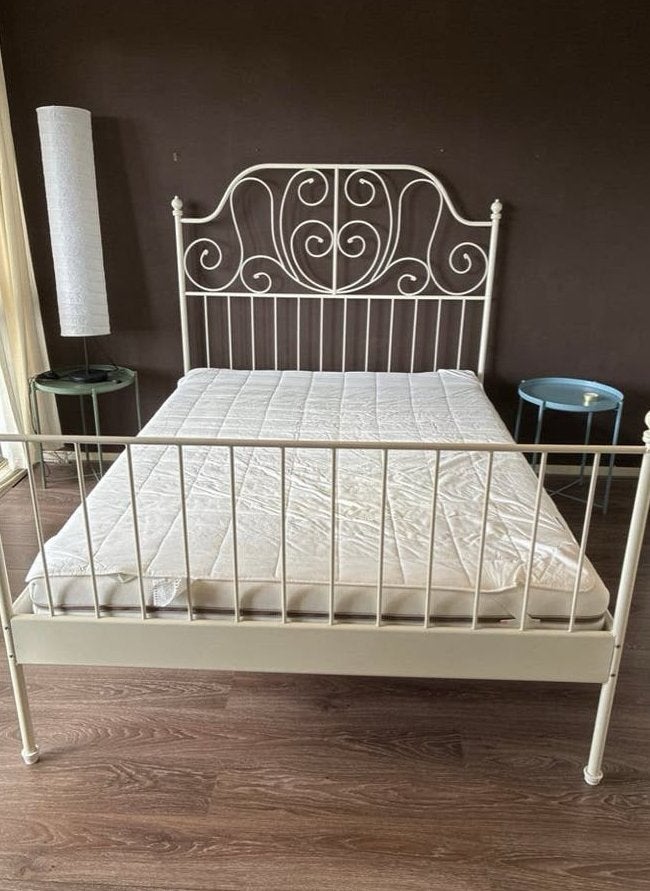 Wit metalen tweepersoonsbed 140x200, Ophalen, Wit, Tweepersoons, 140 cm
