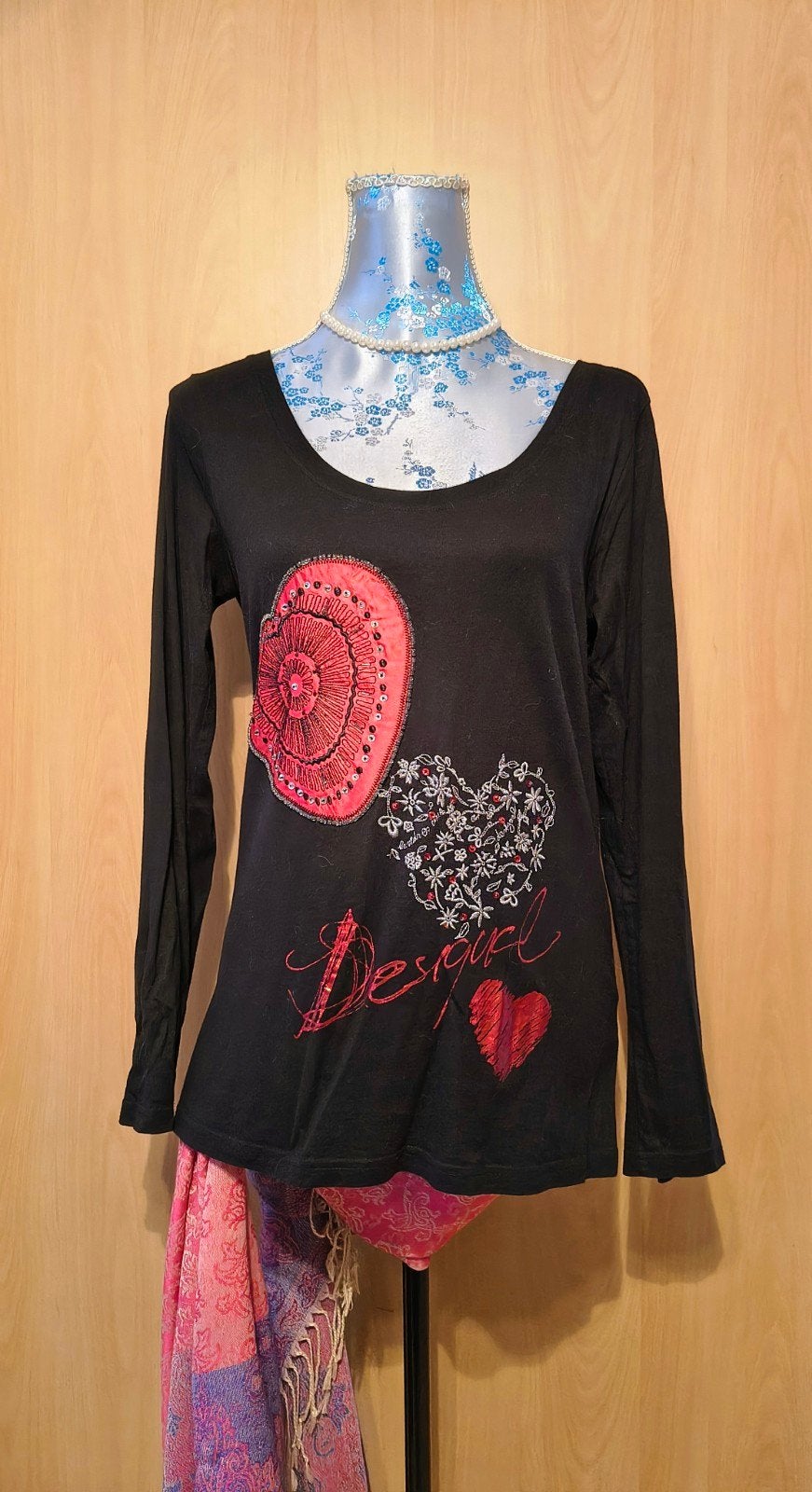 Desigual shirt met lange mouwen en borduursels, maat L, Zwart, Maat 42/44 (L), Ophalen of Verzenden, Lange mouw