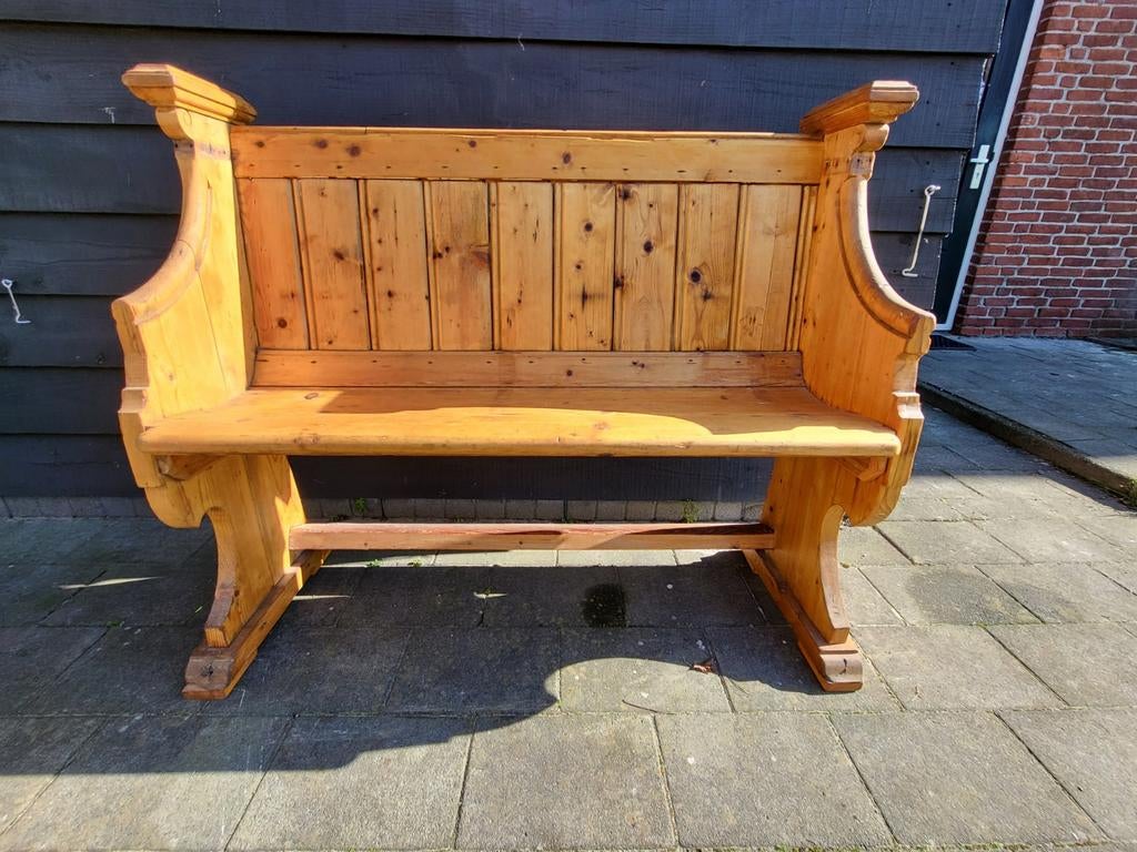 Antieke Duitse kerkbank - Massief grenen, Antiek en Kunst, Antiek | Meubels | Stoelen en Banken, Ophalen
