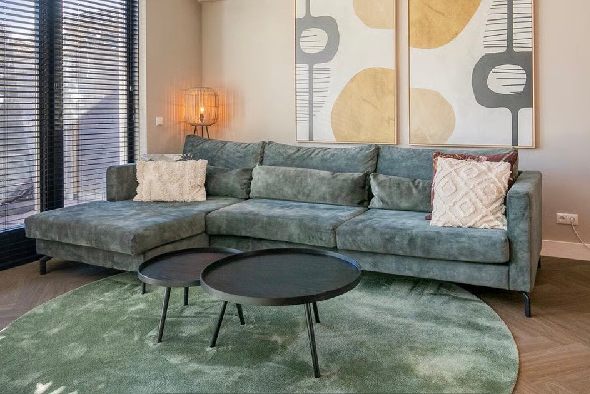 Groene Hoekbank (Dutch Sofa Company) Ruim & Comfortabel!, Ophalen, Gebruikt, 125 tot 150 cm, Hoekbank