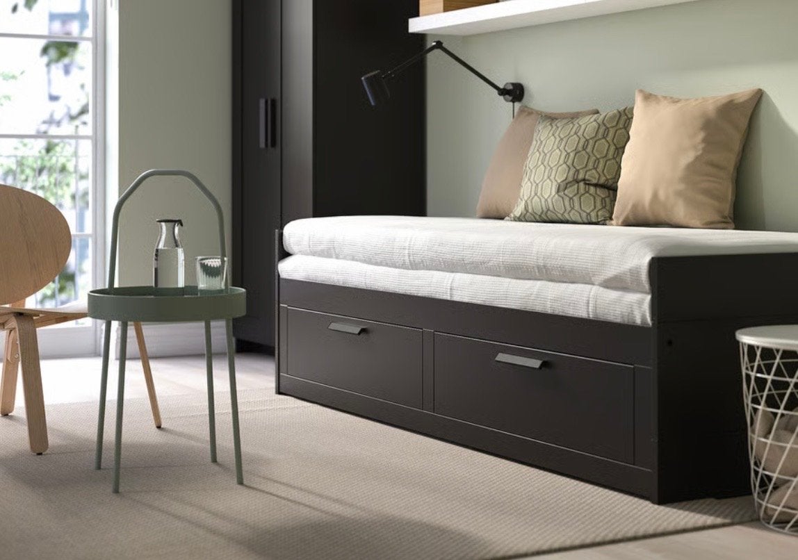 IKEA Hemnes Bedbank Zwartbruin - Eenpersoons/Tweepersoons, Ophalen, Verstelbaar, Zwart, Tweepersoons
