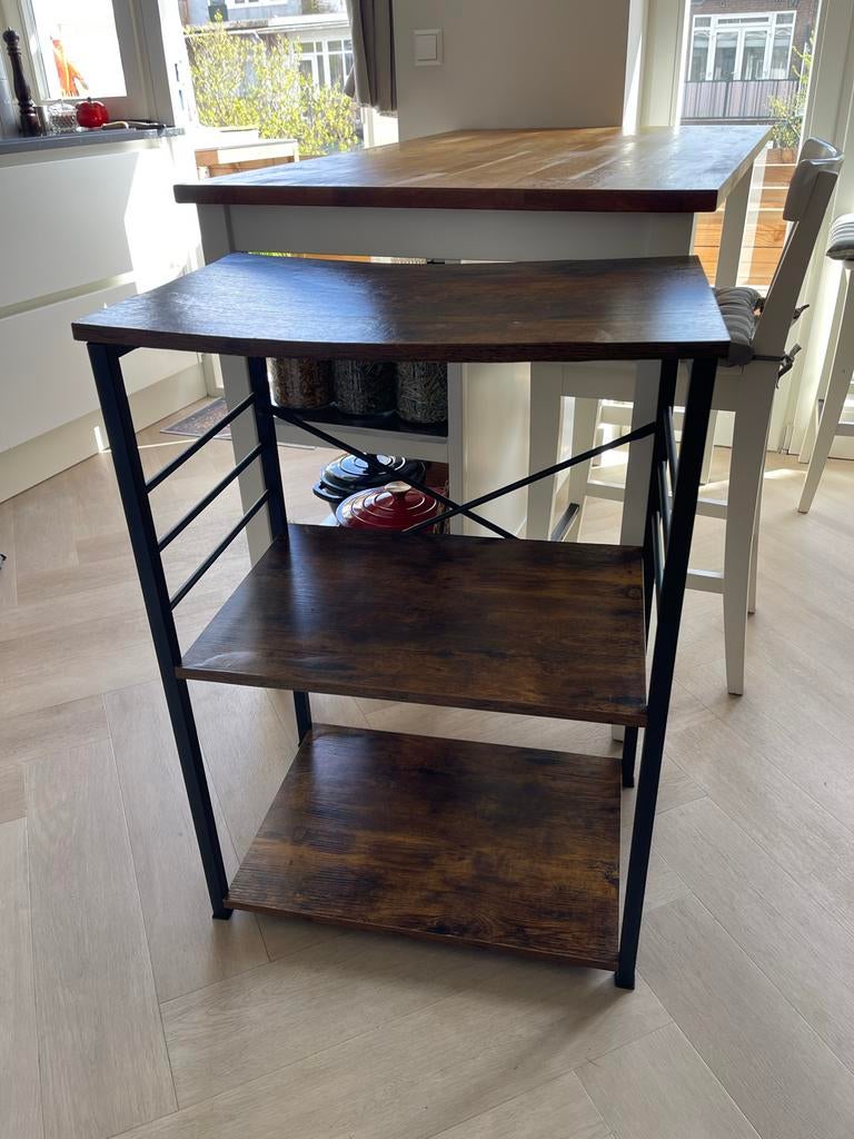 Stellingkast met 3 planken, hout en zwart metaal, Huis en Inrichting, Ophalen, Gebruikt