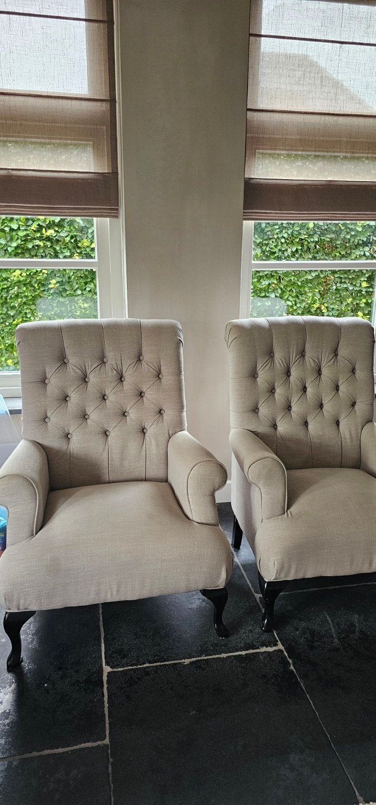 2 fauteuils met capiton - de Bongerd, Huis en Inrichting, Ophalen, Gebruikt, 75 tot 100 cm, 50 tot 75 cm