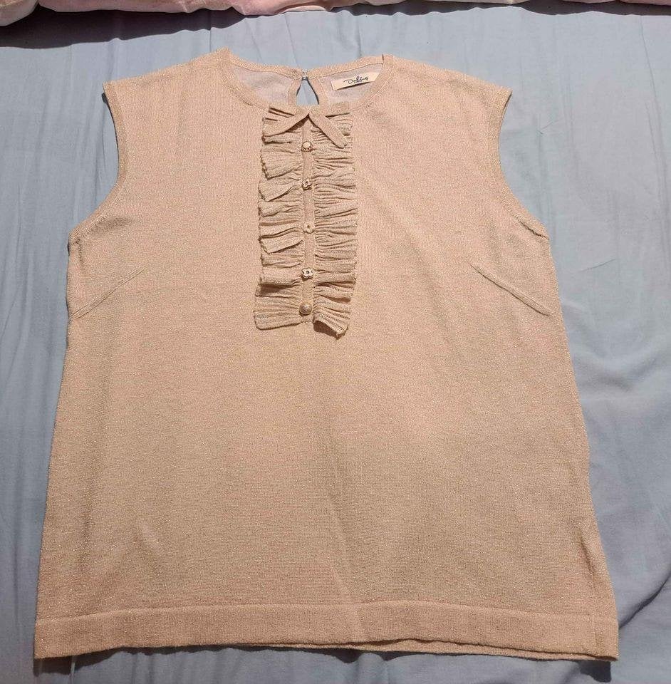 Darling London mouwloze top met ruches - Maat 38, Maat 38/40 (M), Beige, Ophalen of Verzenden, Zo goed als nieuw