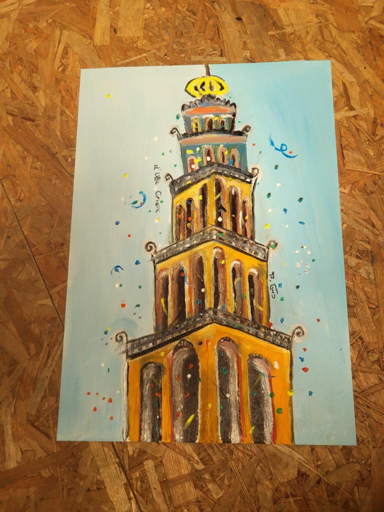 Kleurrijk schilderij van de Martinitoren, Ophalen of Verzenden