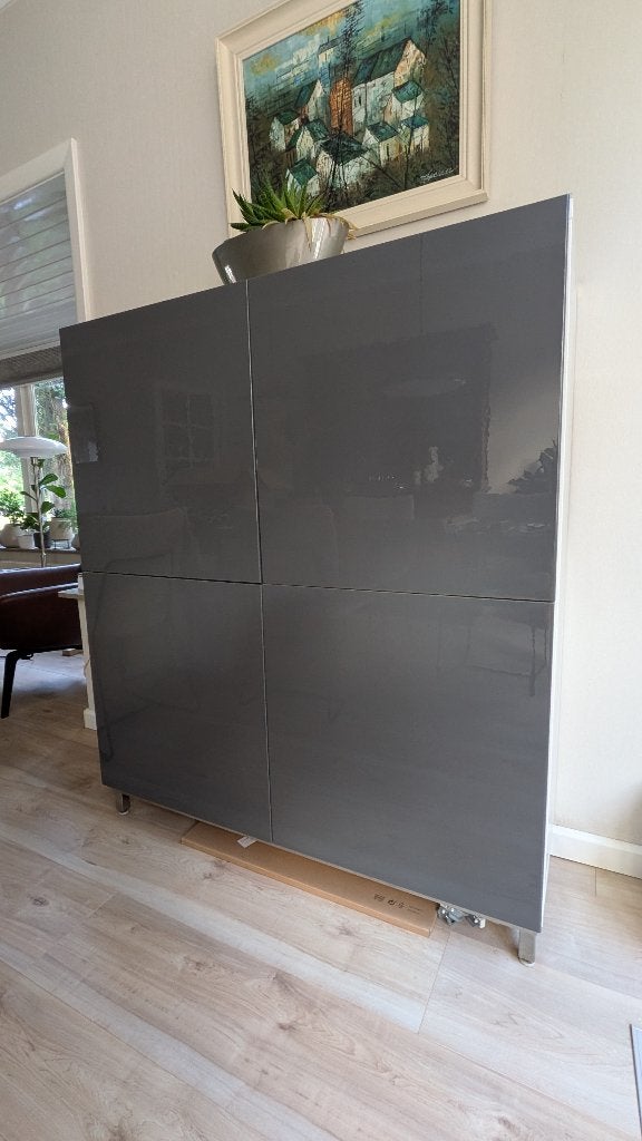 IKEA Besta kast, donkergrijs, hoogglans, Ophalen, 100 tot 150 cm, Overige houtsoorten, Modern