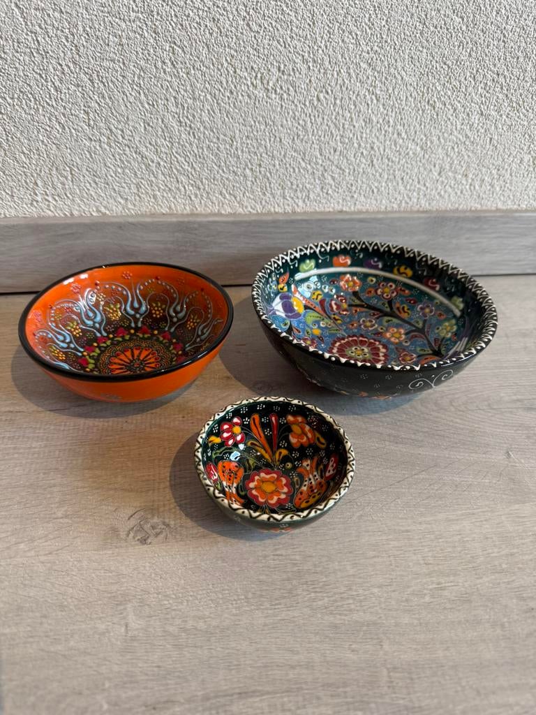 Mooie set handbeschilderde schaaltjes – Oosterse stijl, Ophalen of Verzenden