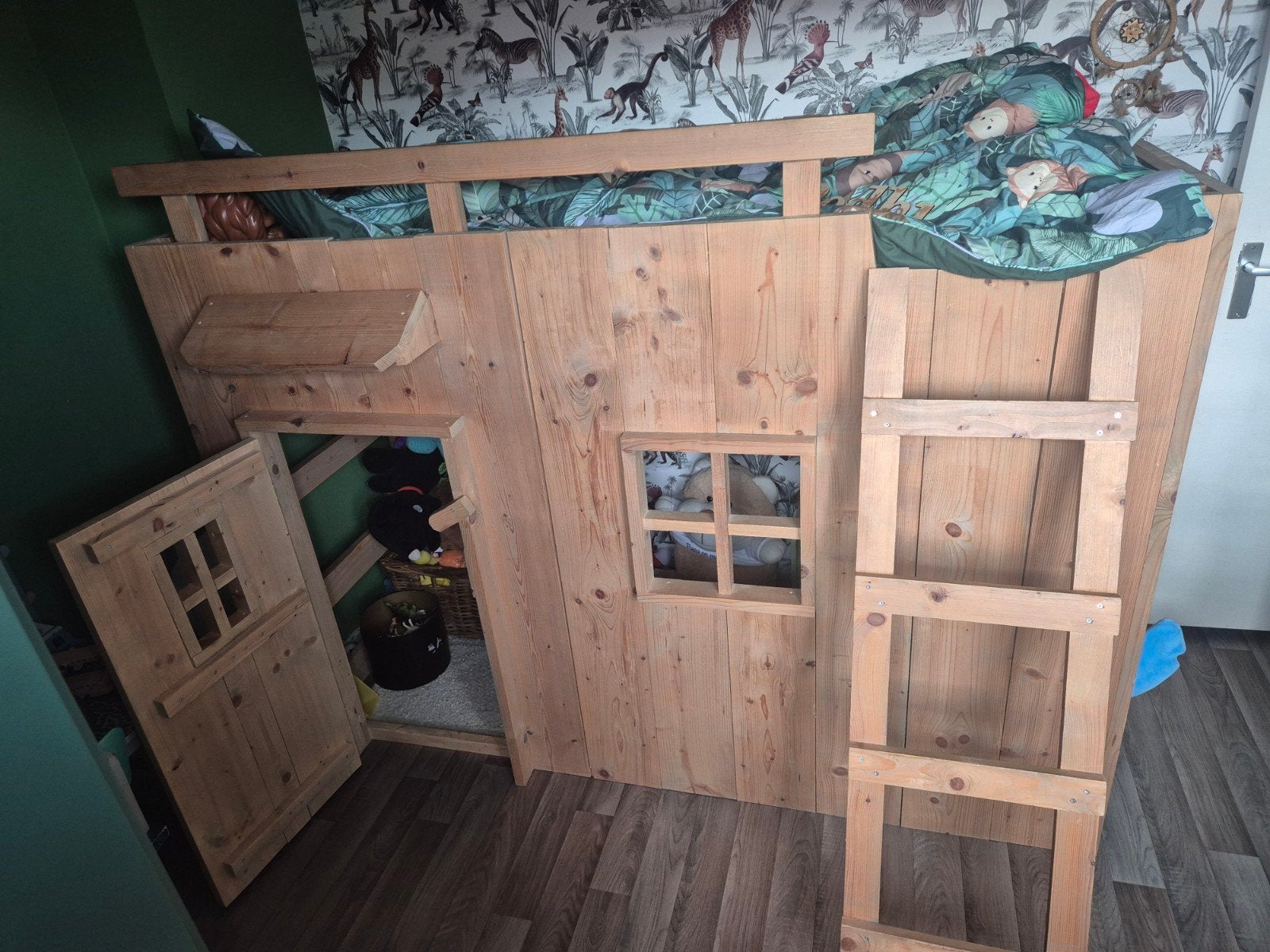 Uniek Houten Speelhuisbed / Hoogslaper 200x90 moet snel weg, Ophalen, Eenpersoons, 90 cm, Hoogslaper