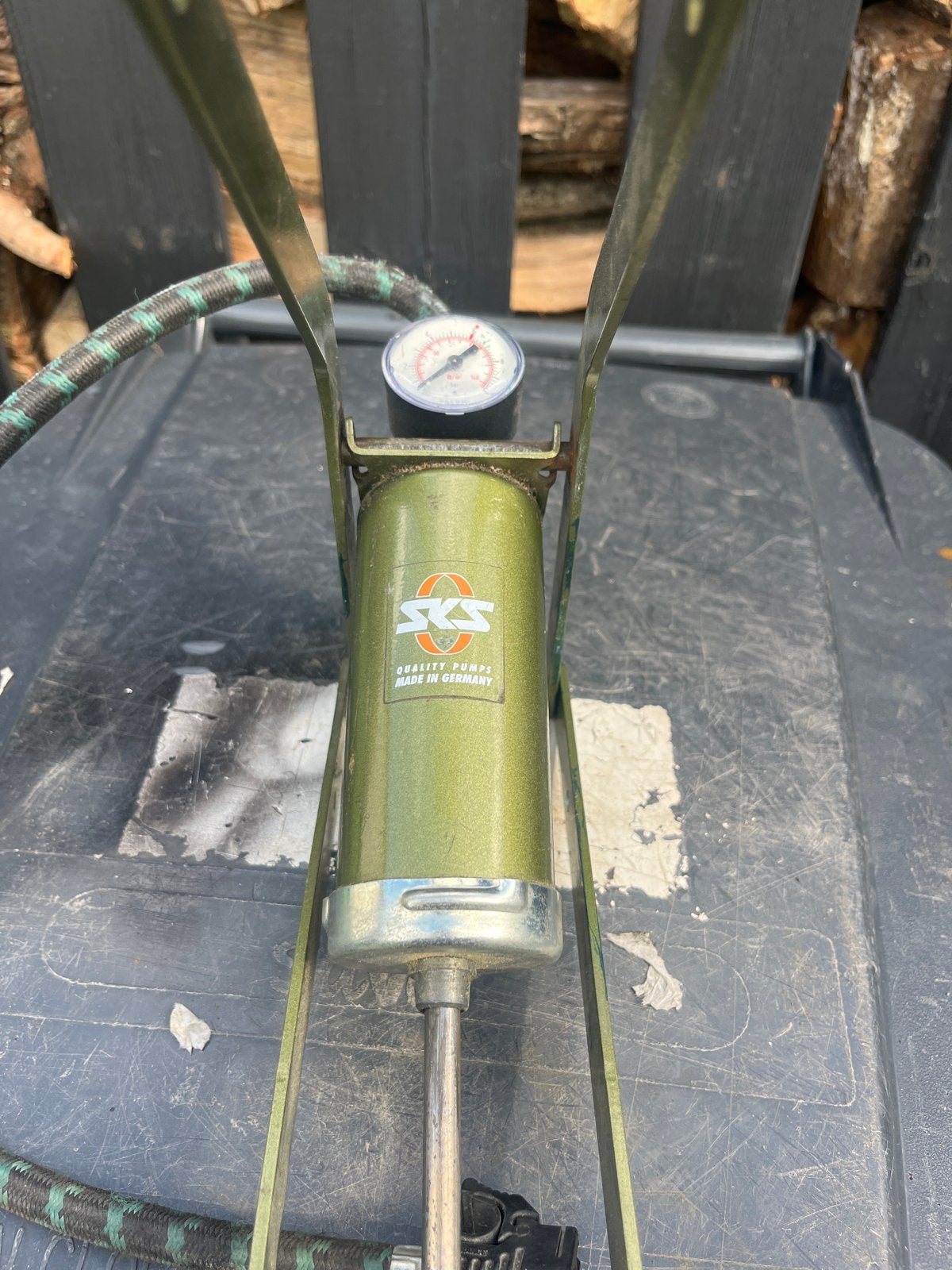 SKS Voetpomp met Drukmeter - Vintage Groen, Ophalen of Verzenden, Drukmeter, Gebruikt