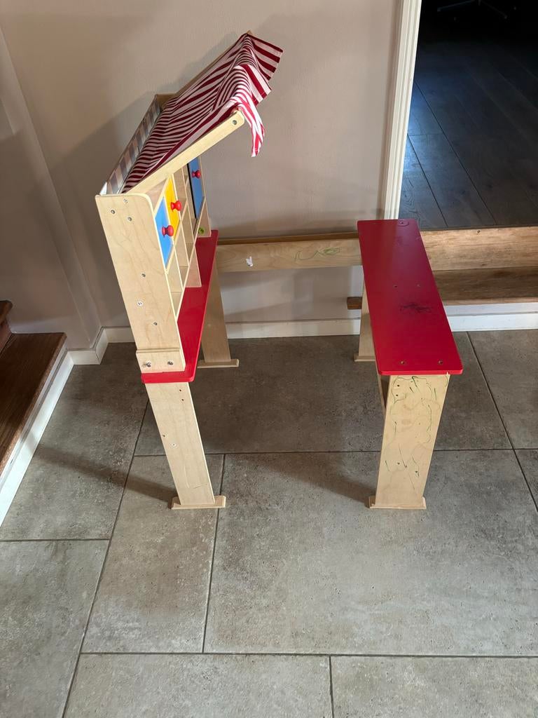 Houten Speelwinkeltje met Luifel en Kassa, Ophalen of Verzenden, Gebruikt, Jongen of Meisje