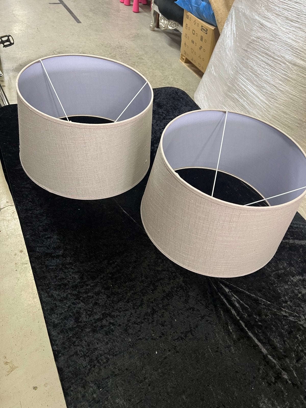 Set van 2 ronde lampenkappen - grijs/beige, Gebruikt, Overige typen, Rond, Ophalen of Verzenden