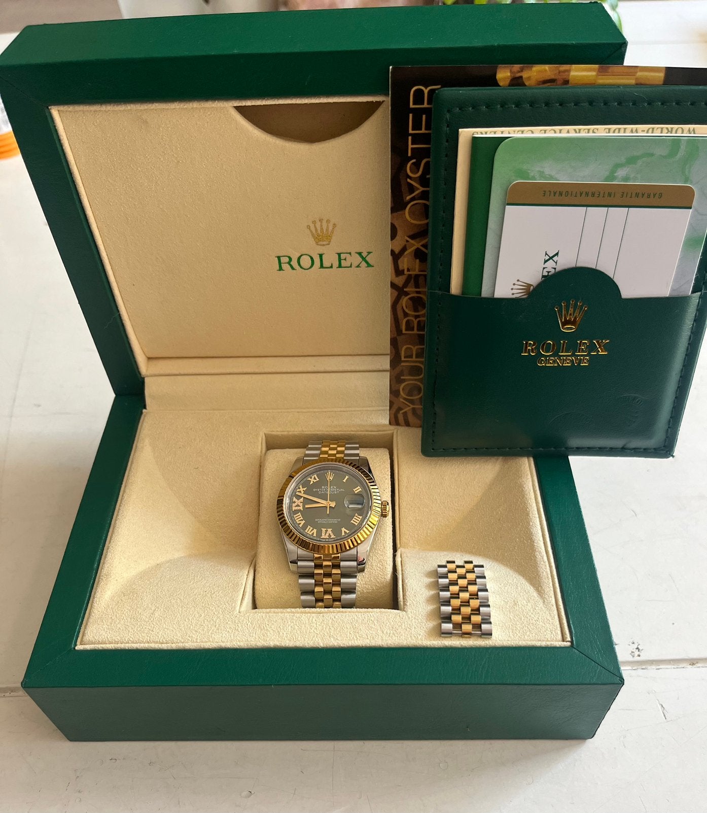 Rolex Datejust 36 Olijfgroen, Sieraden, Tassen en Uiterlijk, Horloges | Dames, Staal, Rolex, Polshorloge, Ophalen of Verzenden
